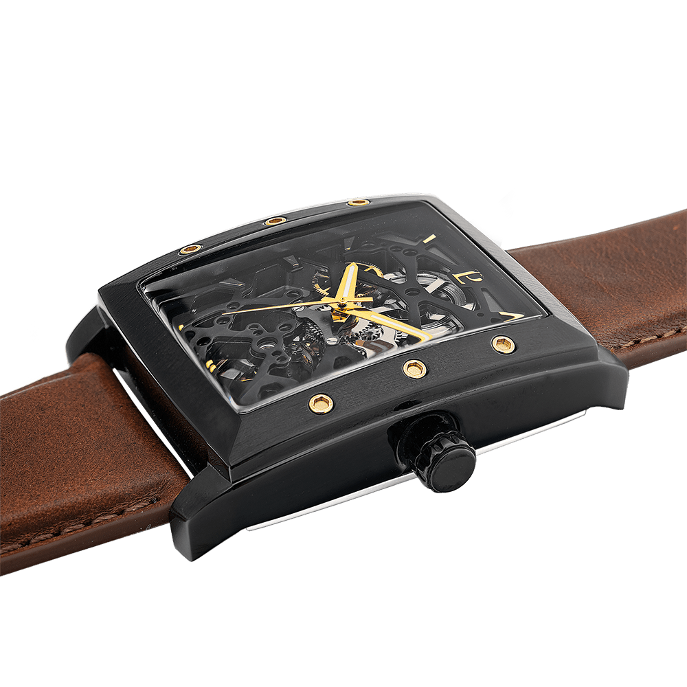 Montre Pierre Lannier Homme HECTOR automatique Acier Noir cuir Brun - MONTRES - 339A434