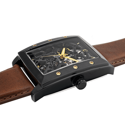 Montre Pierre Lannier Homme HECTOR automatique Acier Noir cuir Brun - MONTRES - 339A434