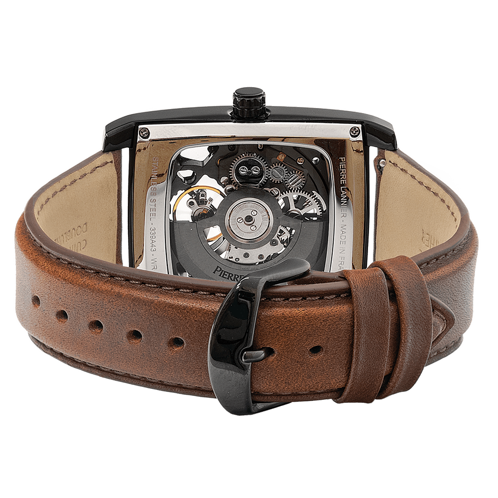 Montre Pierre Lannier Homme HECTOR automatique Acier Noir cuir Brun - MONTRES - 339A434