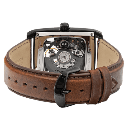 Montre Pierre Lannier Homme HECTOR automatique Acier Noir cuir Brun - MONTRES - 339A434
