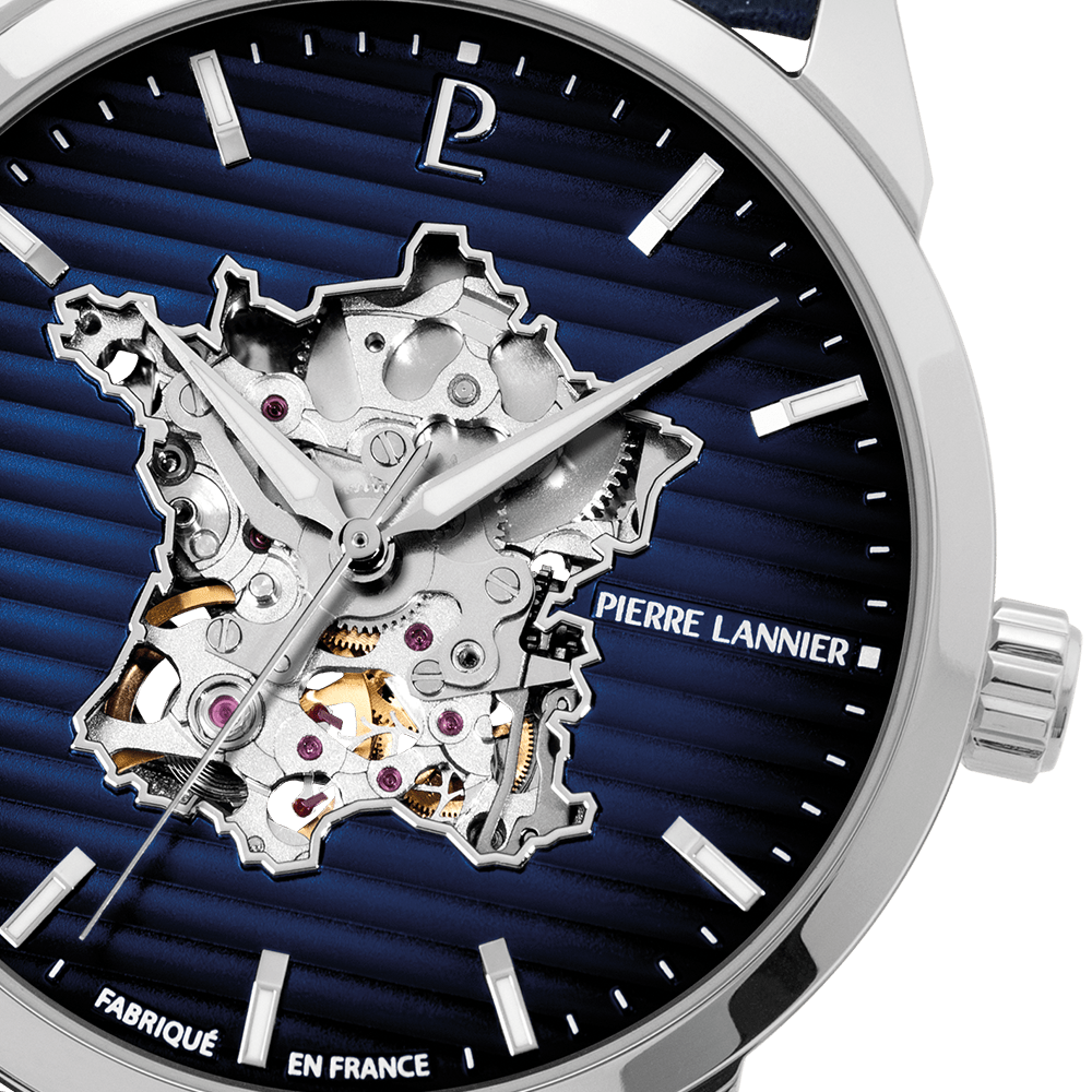 Montre Pierre Lannier Homme MONARCK France Acier Bleu Cuir Bleu - MONTRES -316F166