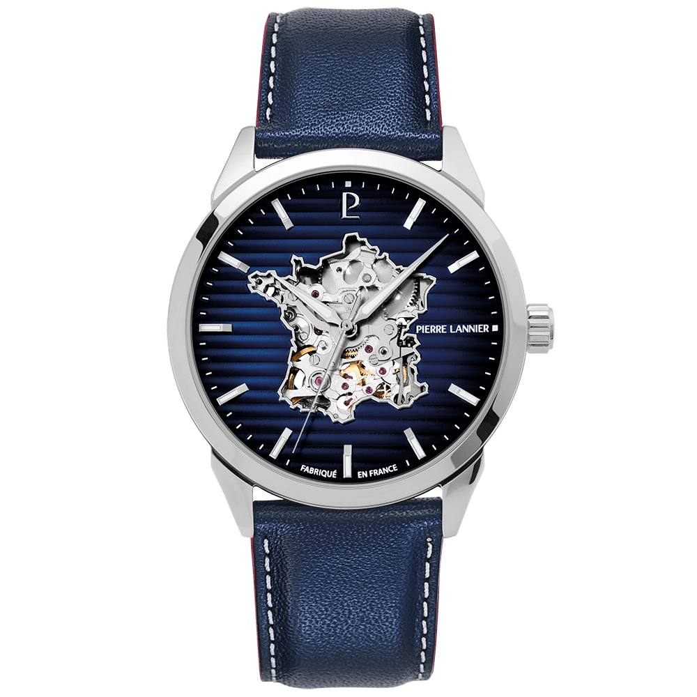 Montre Pierre Lannier Homme MONARCK France Acier Bleu Cuir Bleu - MONTRES -316F166