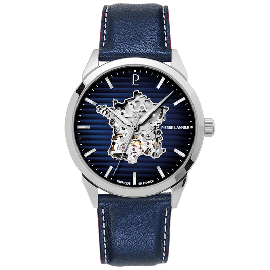 Montre Pierre Lannier Homme MONARCK France Acier Bleu Cuir Bleu - MONTRES -316F166