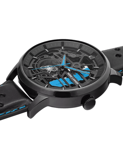Montre Pierre Lannier Homme PADDOCK automatique Noir Bleu cuir - Pierre Lannier - Bijouterie TAMARA