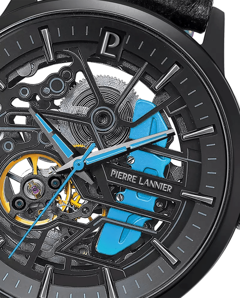 Montre Pierre Lannier Homme PADDOCK automatique Noir Bleu cuir - Pierre Lannier - Bijouterie TAMARA