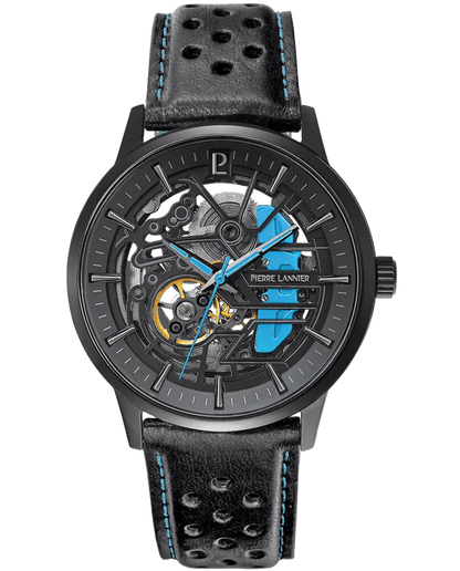 Montre Pierre Lannier Homme PADDOCK automatique Noir Bleu cuir - Pierre Lannier - Bijouterie TAMARA