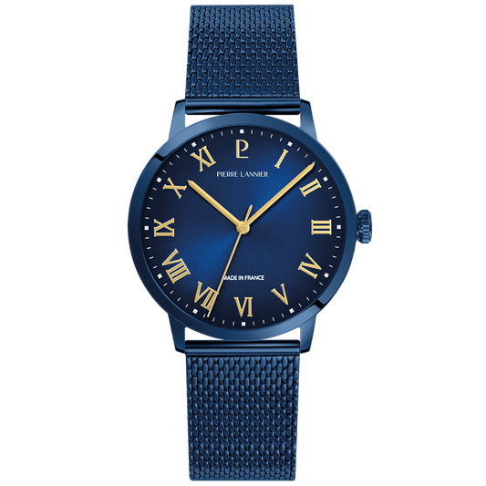 Montre Pierre LANNIER INTERVAL Acier Bleu Maille milanaise Bleue - MONTRES -256G469