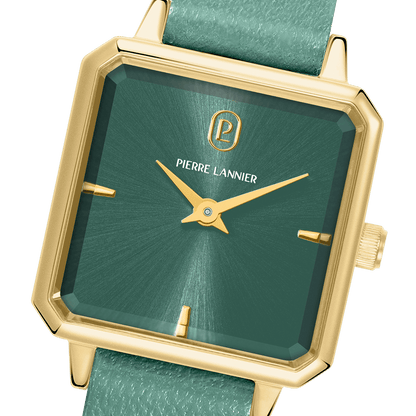 Montre Pierre LANNIER LEONOR Dorée Vert Cuir Vert - MONTRES - 072J577