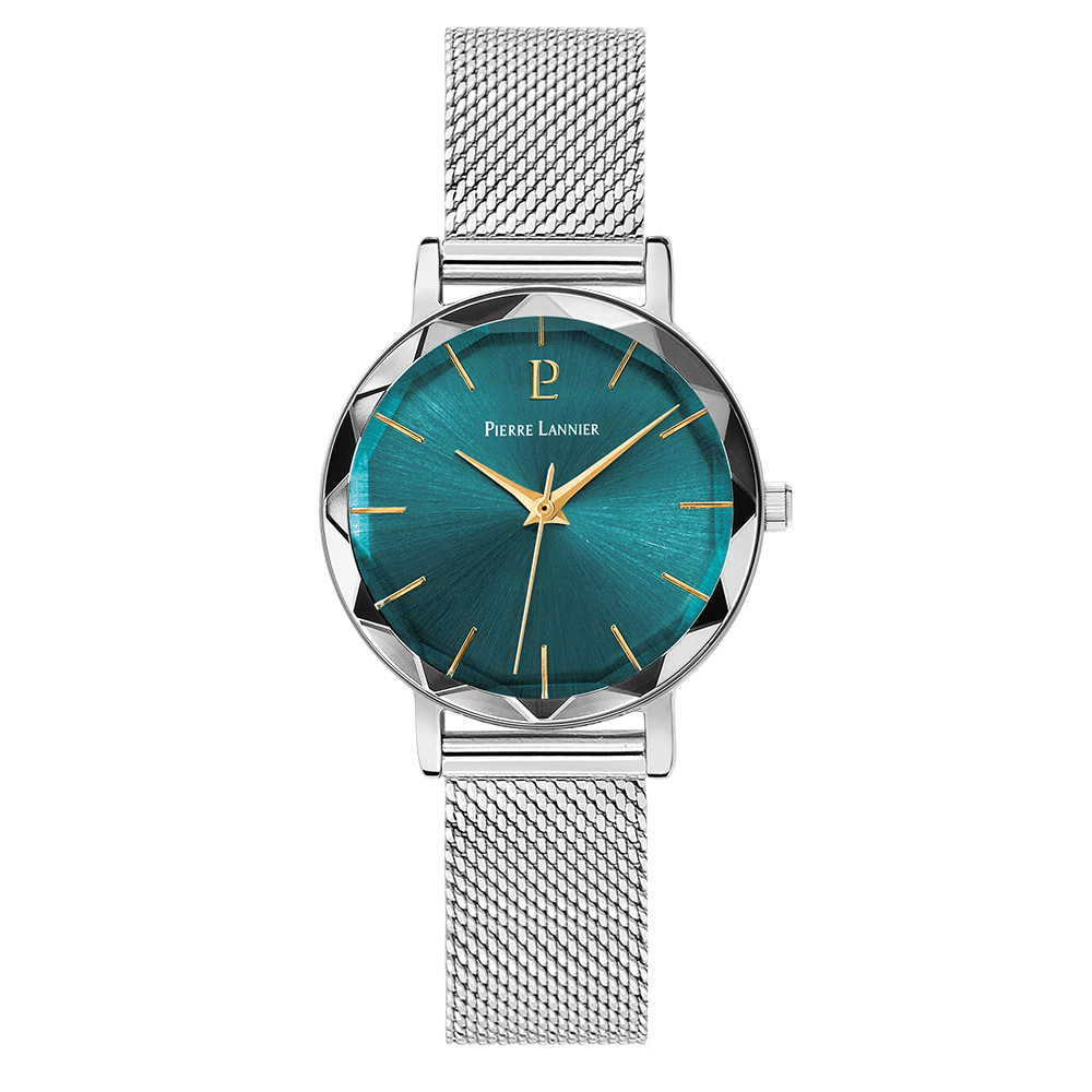 Montre Pierre LANNIER MULTIPLES Acier Vert Maille milanaise - Bijouterie TAMARA