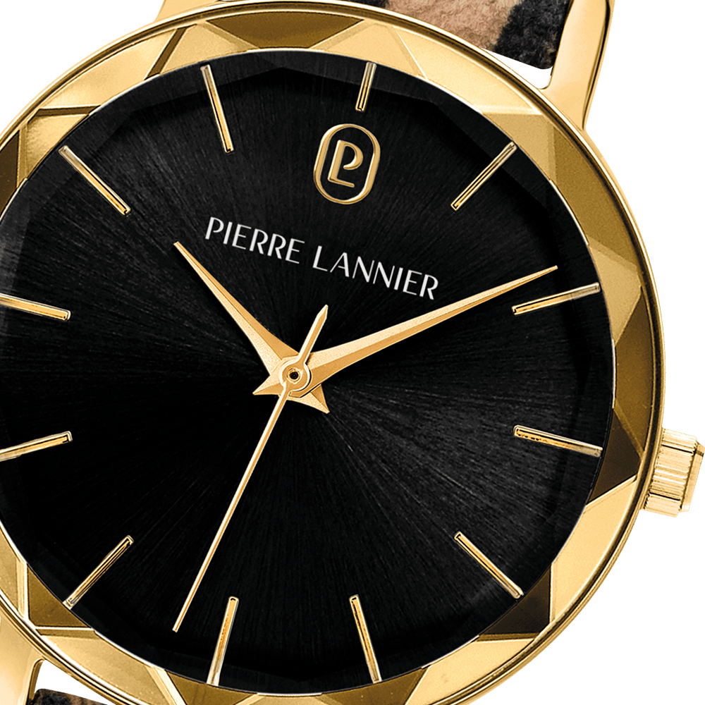 Montre Pierre LANNIER MULTIPLES Doré Noir Cuir Léopard - MONTRES - 010P539
