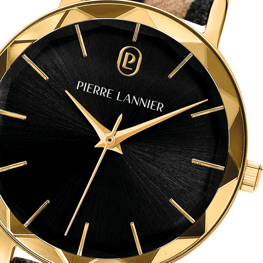 Montre Pierre LANNIER MULTIPLES Doré Noir Cuir Léopard - MONTRES - 010P539