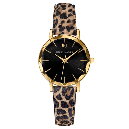 Montre Pierre LANNIER MULTIPLES Doré Noir Cuir Léopard - MONTRES - 010P539