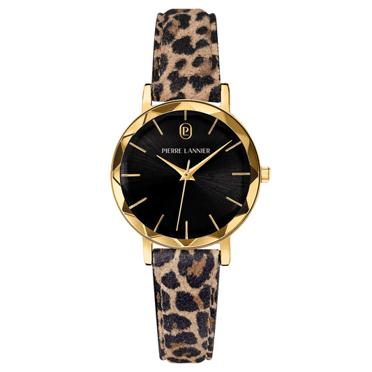 Montre Pierre LANNIER MULTIPLES Doré Noir Cuir Léopard - MONTRES - 010P539