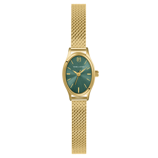 Montre Pierre LANNIER OVALIA Doré Vert Maille milanaise - MONTRES -075K572