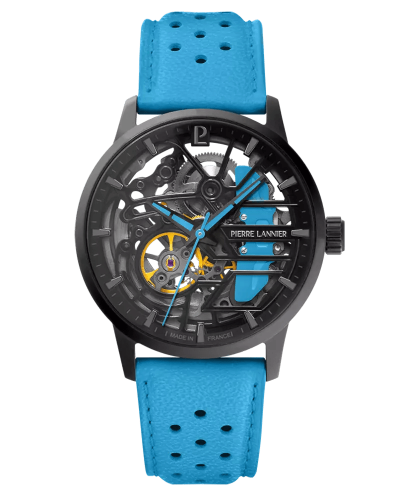 Montre Pierre LANNIER PADDOCK Femme Noir Cuir Bleu - Bijouterie TAMARA