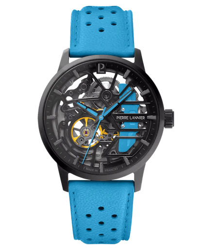 Montre Pierre LANNIER PADDOCK Femme Noir Cuir Bleu - Bijouterie TAMARA