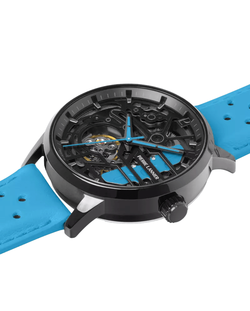 Montre Pierre LANNIER PADDOCK Femme Noir Cuir Bleu - Bijouterie TAMARA