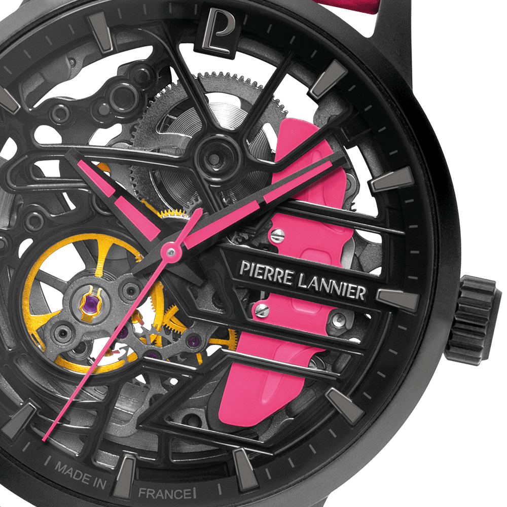 Montre Pierre LANNIER PADDOCK Femme Noir Cuir Rose - Bijouterie TAMARA