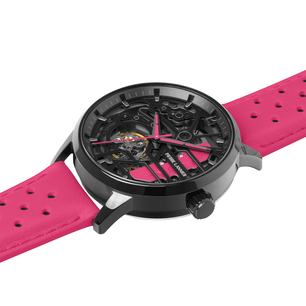 Montre Pierre LANNIER PADDOCK Femme Noir Cuir Rose - Bijouterie TAMARA