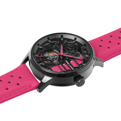 Montre Pierre LANNIER PADDOCK Femme Noir Cuir Rose - Bijouterie TAMARA