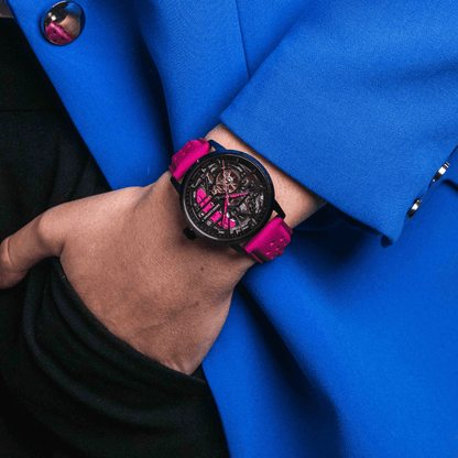 Montre Pierre LANNIER PADDOCK Femme Noir Cuir Rose - Bijouterie TAMARA