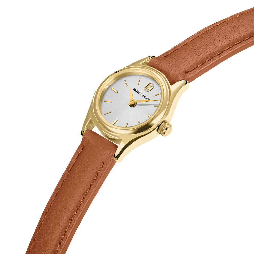 Montre Pierre LANNIER PYA Mini Doré Argent cuir marron - MONTRES - 091M524