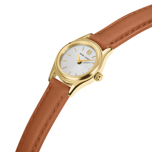 Montre Pierre LANNIER PYA Mini Doré Argent cuir marron - MONTRES - 091M524