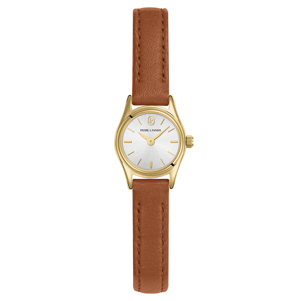 Montre Pierre LANNIER PYA Mini Doré Argent cuir marron - MONTRES - 091M524
