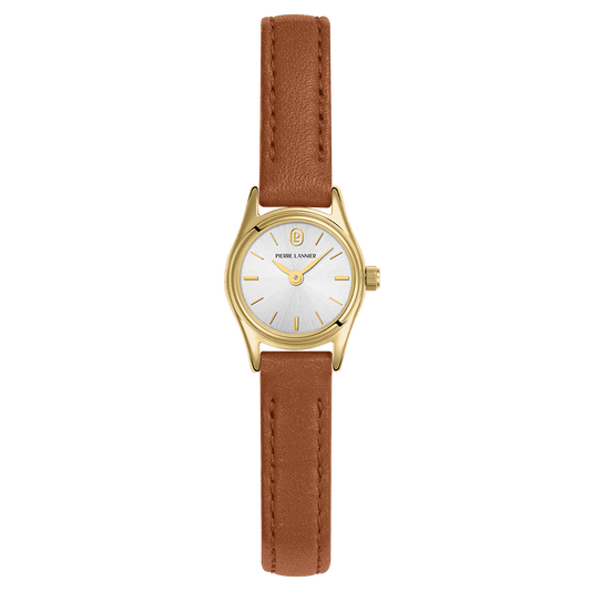 Montre Pierre LANNIER PYA Mini Doré Argent cuir marron - MONTRES - 091M524