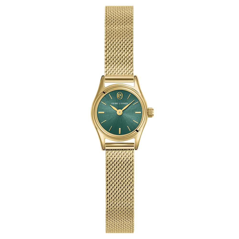 Montre Pierre LANNIER PYA Mini Doré Vert maille milanaise - MONTRES -091M572