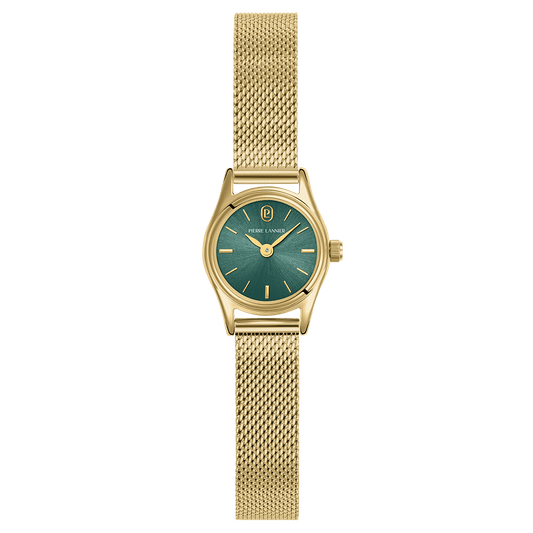 Montre Pierre LANNIER PYA Mini Doré Vert maille milanaise - MONTRES -091M572