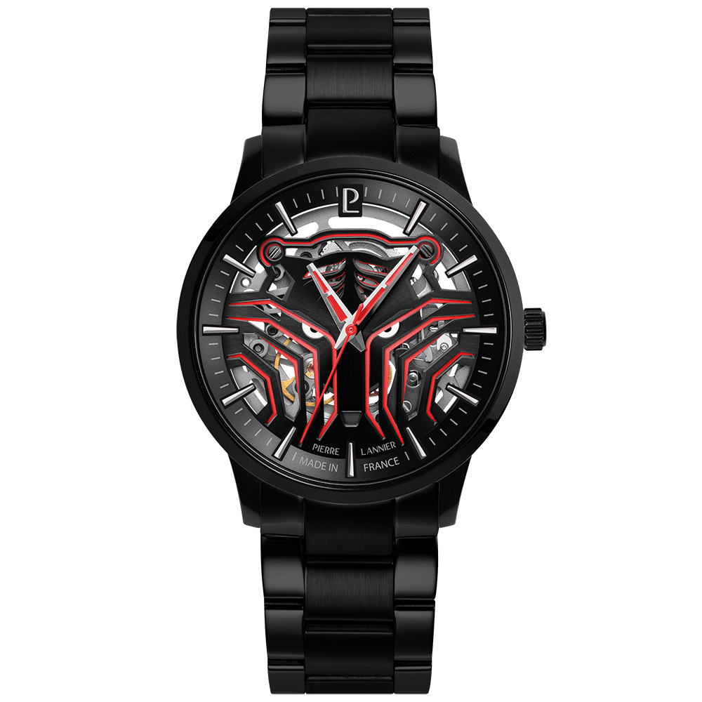 Montre Pierre LANNIER SHERKHAN Acier Noir Squellette Rouge - MONTRES -310G439