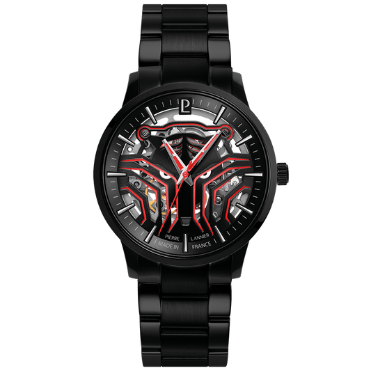 Montre Pierre LANNIER SHERKHAN Acier Noir Squellette Rouge - MONTRES -310G439
