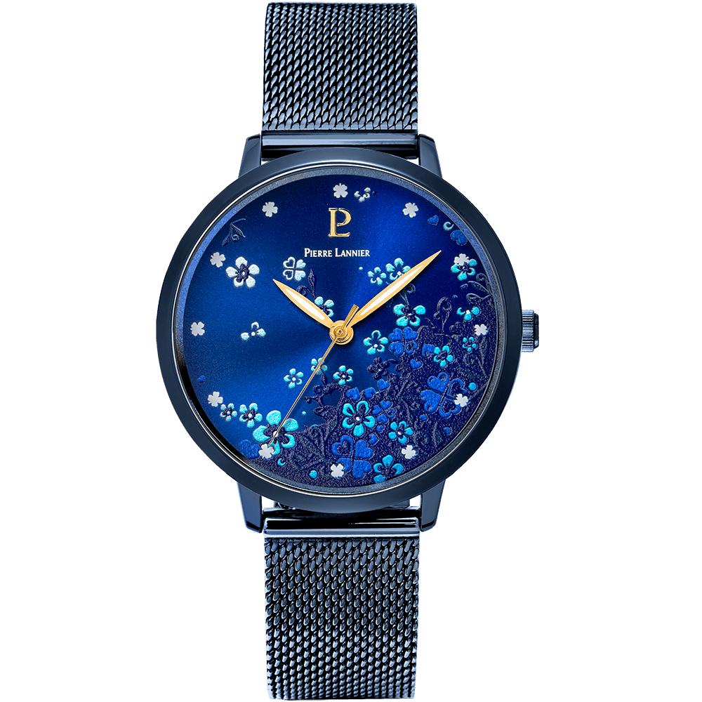 Montre Pierre LANNIER TALLIA Bleu Floral Maille milanaise bleu - Bijouterie TAMARA