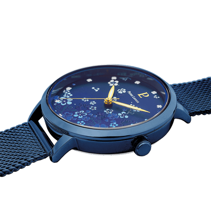 Montre Pierre LANNIER TALLIA Bleu Floral Maille milanaise bleu - Bijouterie TAMARA