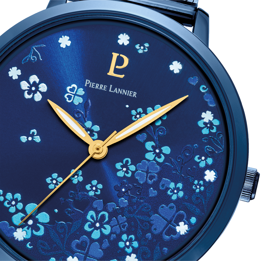 Montre Pierre LANNIER TALLIA Bleu Floral Maille milanaise bleu - Bijouterie TAMARA