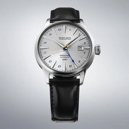 Montre SEIKO Presage Cocktail Automatique GMT Argent Cuir Noir