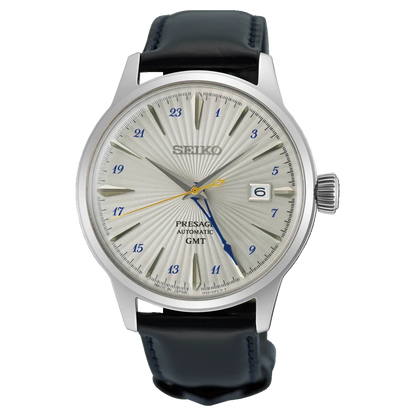 Montre SEIKO Presage Cocktail Automatique GMT Argent Cuir Noir
