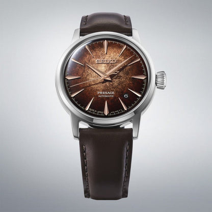 Montre SEIKO Presage automatique Cuir Marron index rose dorés - MONTRES -HCB003J1