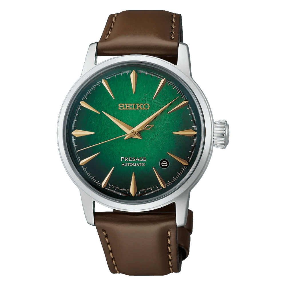 Montre SEIKO Presage automatique Cuir Vert index dorés - MONTRES -HCB002J1