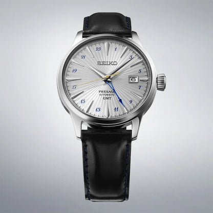 Montre SEIKO Presage Cocktail Automatique GMT Argent Cuir Noir - MONTRES -SSK049J1