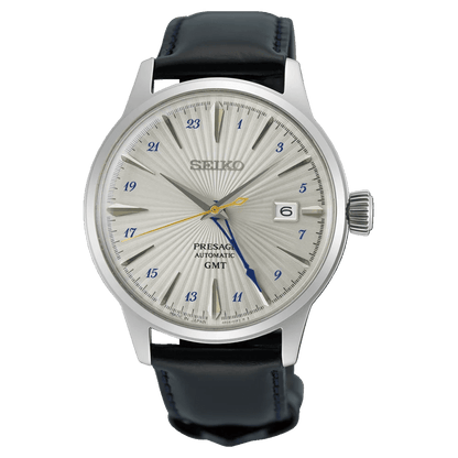 Montre SEIKO Presage Cocktail Automatique GMT Argent Cuir Noir - MONTRES -SSK049J1