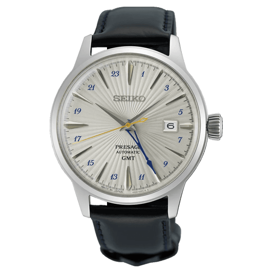 Montre SEIKO Presage Cocktail Automatique GMT Argent Cuir Noir - MONTRES -SSK049J1
