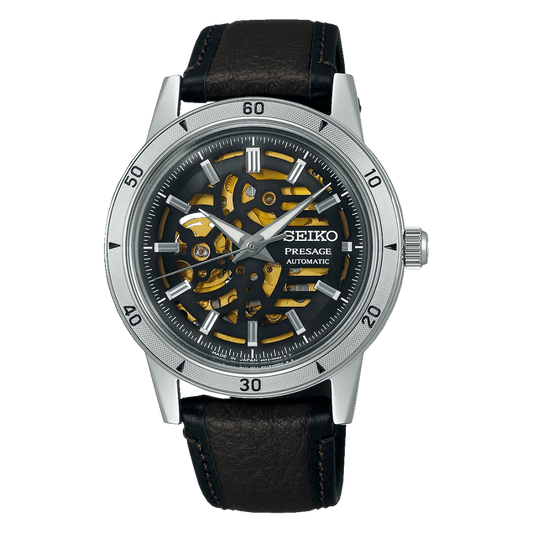 Montre SEIKO Presage Style 60 Automatique Squelette noir cuir noir - MONTRES -SSA461J1