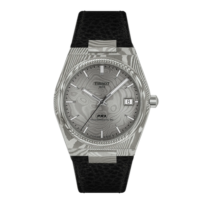 Montre TISSOT PRX Acier Damas Powermatic 80 38mm Cuir noir - MONTRES - T1378079608100