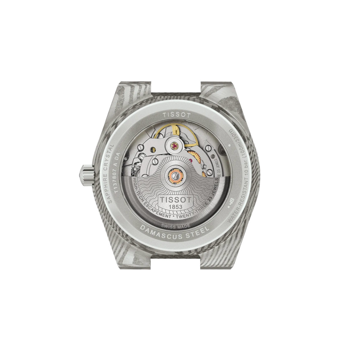 Montre TISSOT PRX Acier Damas Powermatic 80 38mm Cuir noir - MONTRES - T1378079608100