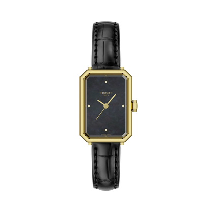 Montre TISSOT SRV Acier Doré Nacre noir avec diamants Cuir noir - Bijouterie TAMARA