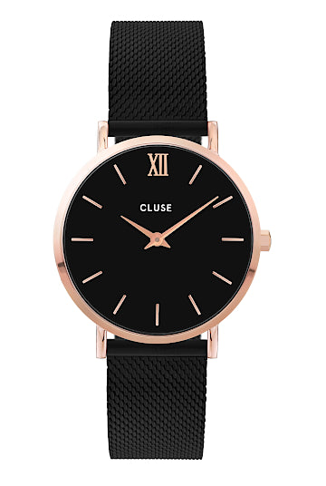 CLUSE Minuit Mesh Black and Rose Gold watch