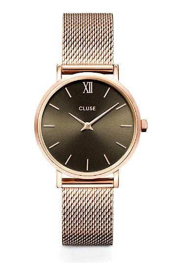 CLUSE Minuit Watch Milanese Mesh Rose Gold Gray