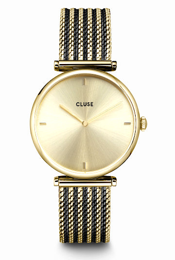 CLUSE Triomphe Mesh Two-Tone Black Gold Watch
